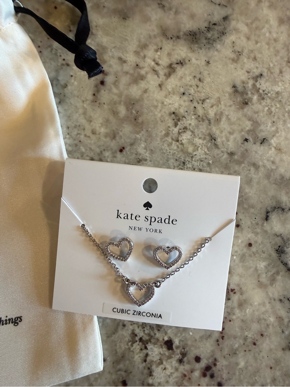 Kate Spade Silver Heart Necklace & Earrings Set